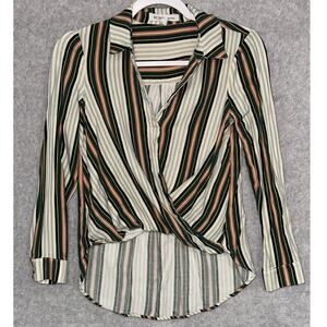 BCBG |‎ XSmall | Wrap Front High Low Tunic Blouse Long Sleeve Collared career